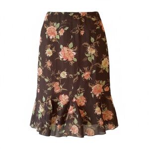 Dress Barn Brown Floral Print Wave Hem Skirt Size Small